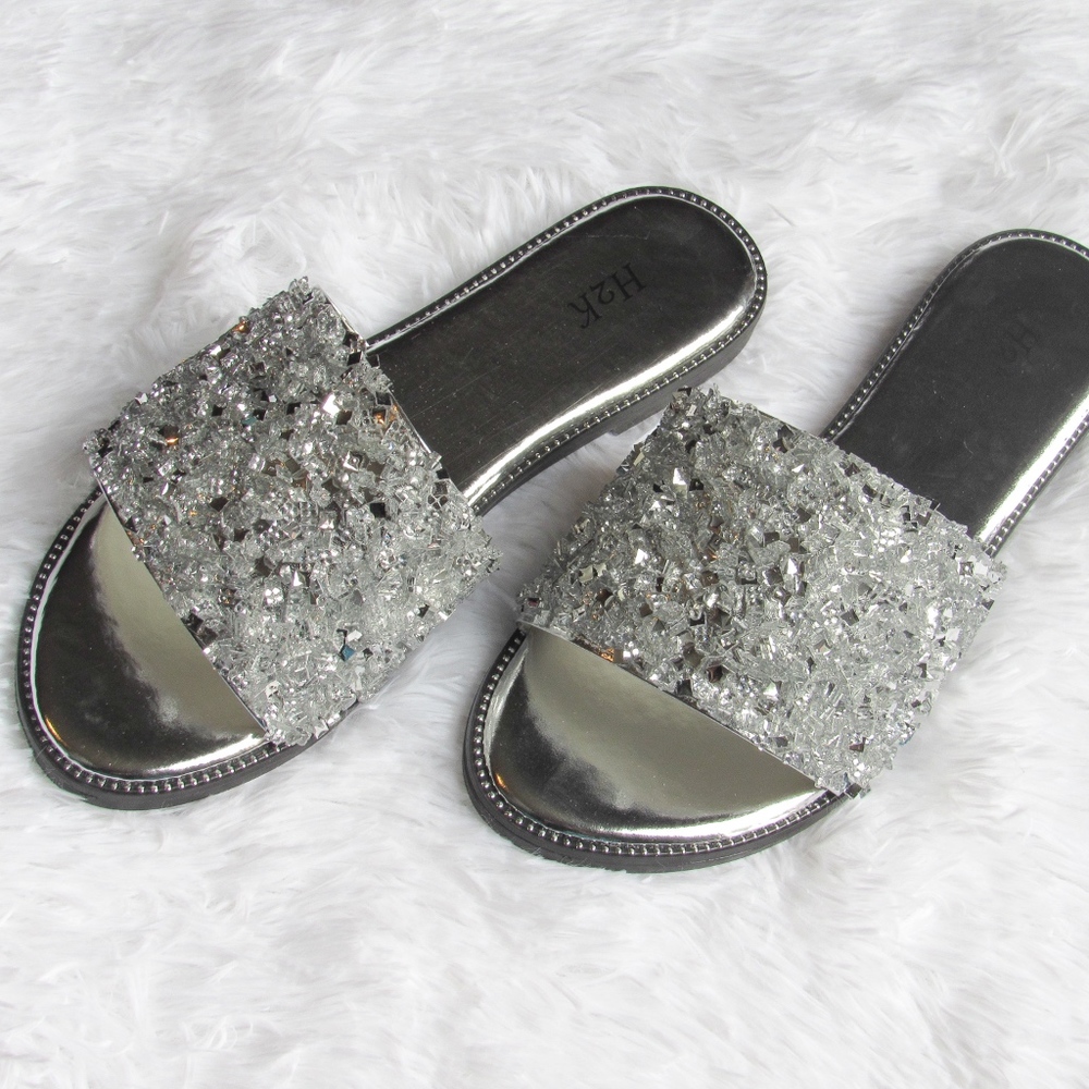 Silver Embellished Slides